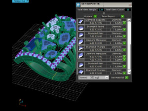 rectangular ring with different gems 3d print model Modèles 3D en vedette