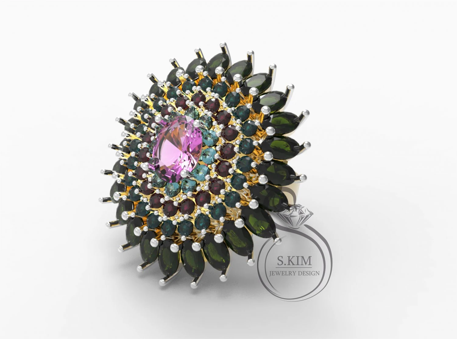 ring with oval and roud gems 3D Print Model .c4d .max .obj .3ds .fbx .stl .blend