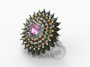 anello con gemme ovali e rotonde Modello di stampa 3D