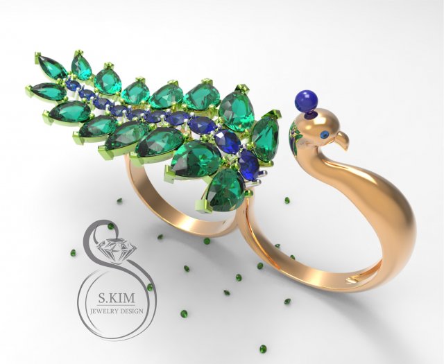 peacock peafowl ring two fingers dual Modello di stampa 3D .c4d .max .obj .3ds .fbx .stl .blend 