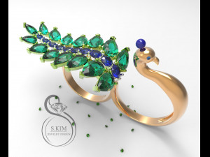 peacock peafowl ring two fingers dual 3D प्रिंट मॉडल