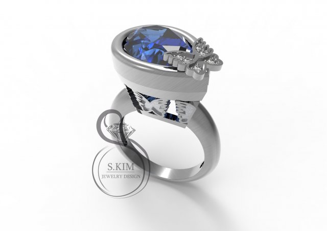 butterfly ring with pear 16x11 3D 打印模型 .c4d .max .obj .3ds .fbx .stl .blend 