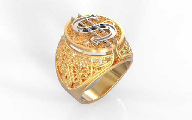 dollar man ring filigree 3D 프린트 모델 .c4d .max .obj .3ds .fbx .stl .blend 