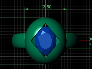 ring square cut in oval gem9x7mm 3D Print Model