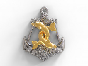 anchor and dolphins pendant Modèles 3D en vedette