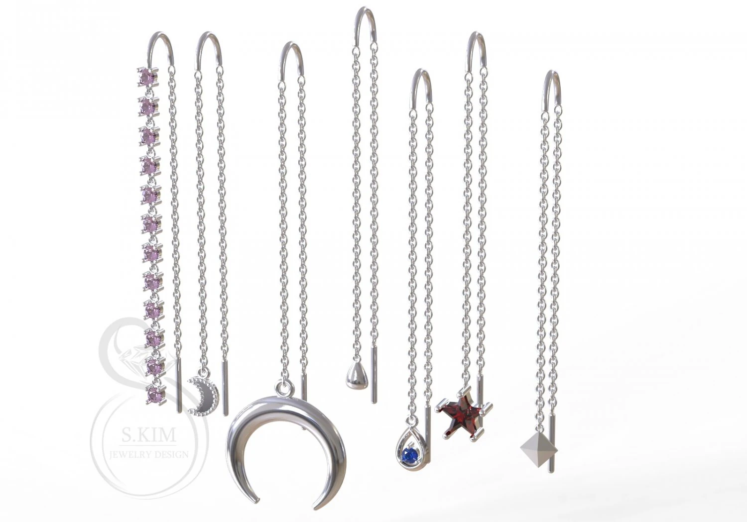 earrings on chain 3D Print Model .c4d .max .obj .3ds .fbx .stl .blend 