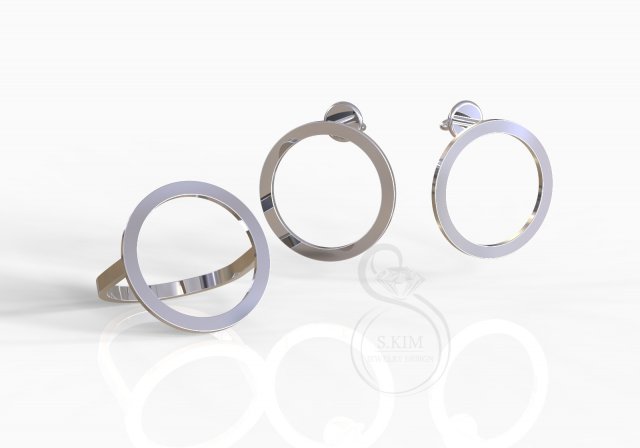 simple circle ring and earrings 3D Print Model .c4d .max .obj .3ds .fbx .stl .blend 