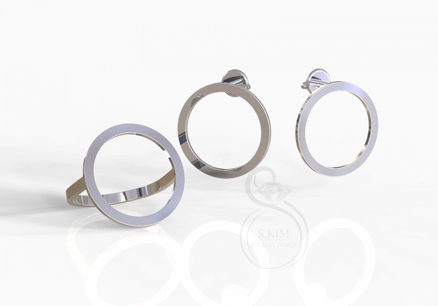 simple circle ring and earrings 3D Print Model .c4d .max .obj .3ds .fbx .stl .blend 