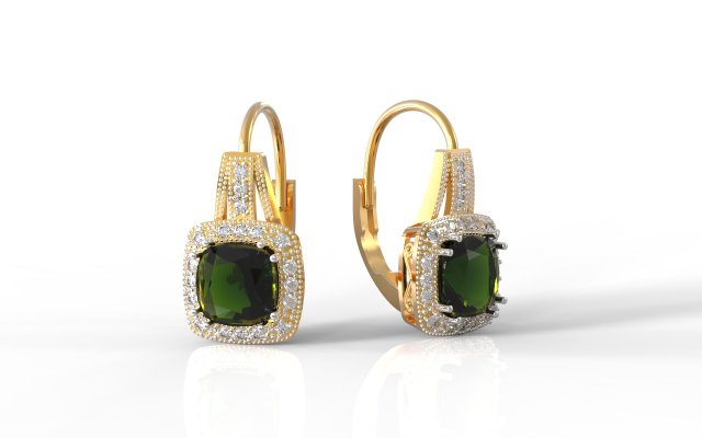 earring with square gem 3D Print Model .c4d .max .obj .3ds .fbx .stl .blend 