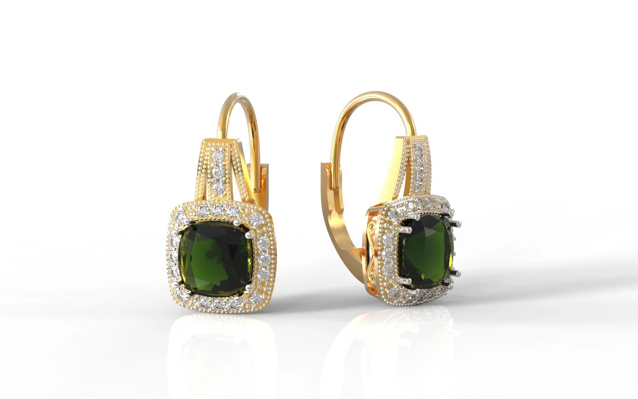 earring with square gem 3D Print Model .c4d .max .obj .3ds .fbx .stl .blend 