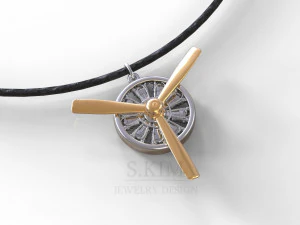 飛行機のエンジンとプロペラのペンダント 3Dプリントモデル