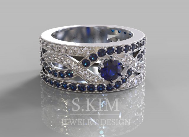 Ring with row of diamonds and sapphires 3D print model Model Cetak 3D .c4d .max .obj .3ds .fbx .stl .blend 