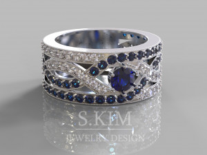Ring with row of diamonds and sapphires 3D print model 3D-printmodel