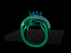 Ring with cushion 7mm baguette straight 2x1mm round 3D print model 3D Print Model
