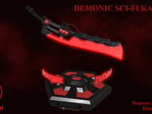 katana demoniaca di fantascienza pbr Modello 3D