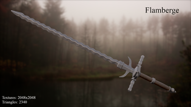 medieval flamberge Modello 3D .c4d .max .obj .3ds .fbx .stl .blend 