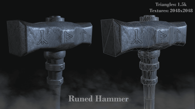 runed hammer Model 3D .c4d .max .obj .3ds .fbx .stl .blend 
