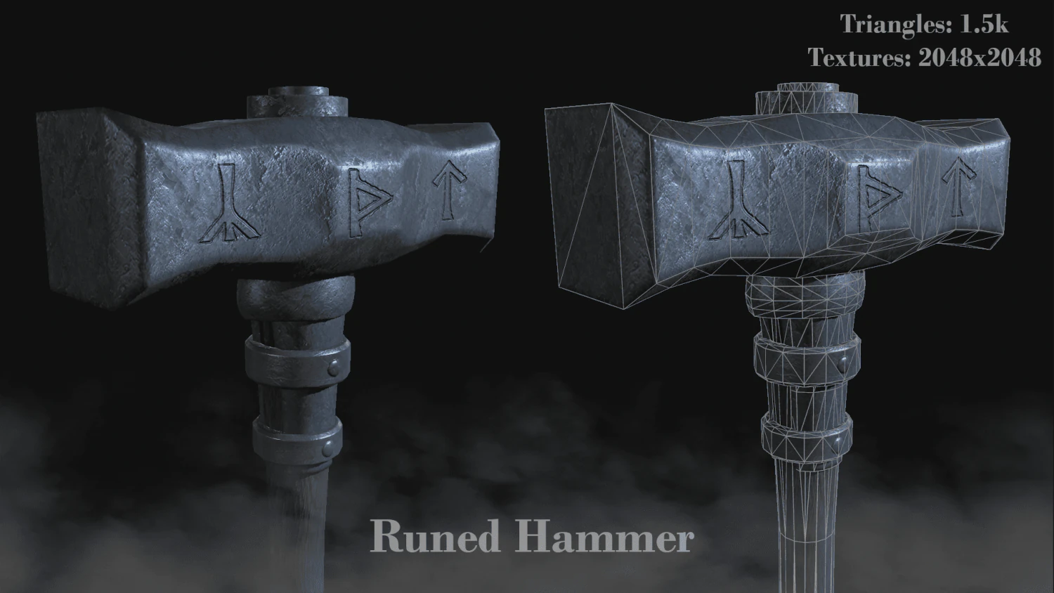runed hammer 3D Model .c4d .max .obj .3ds .fbx .stl .blend 