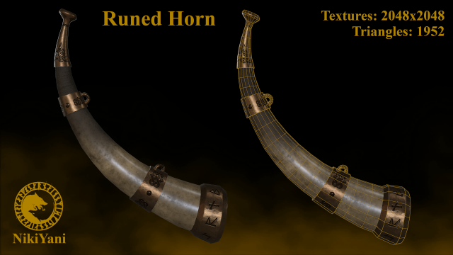 runed horn 3D Модель .c4d .max .obj .3ds .fbx .stl .blend 