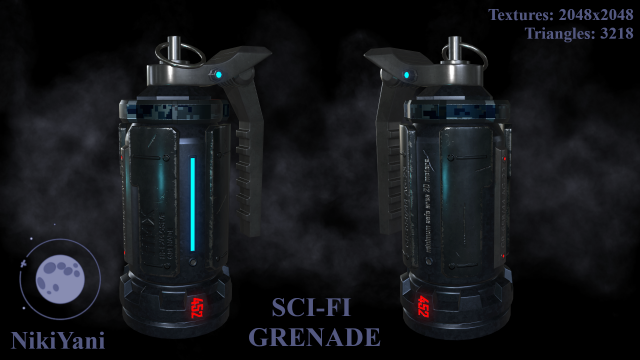 sci-fi grenade pbr 3D Model .c4d .max .obj .3ds .fbx .stl .blend 