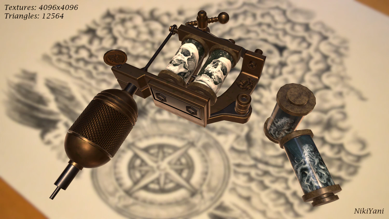 tattoo machine 3D Model .c4d .max .obj .3ds .fbx .stl .blend 