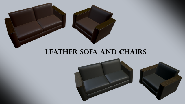 leather sofa and chairs Model 3D .c4d .max .obj .3ds .fbx .stl .blend 