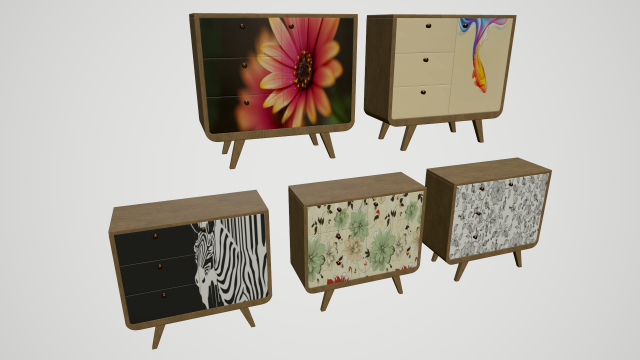 cabinets with prints Model 3D .c4d .max .obj .3ds .fbx .stl .blend 