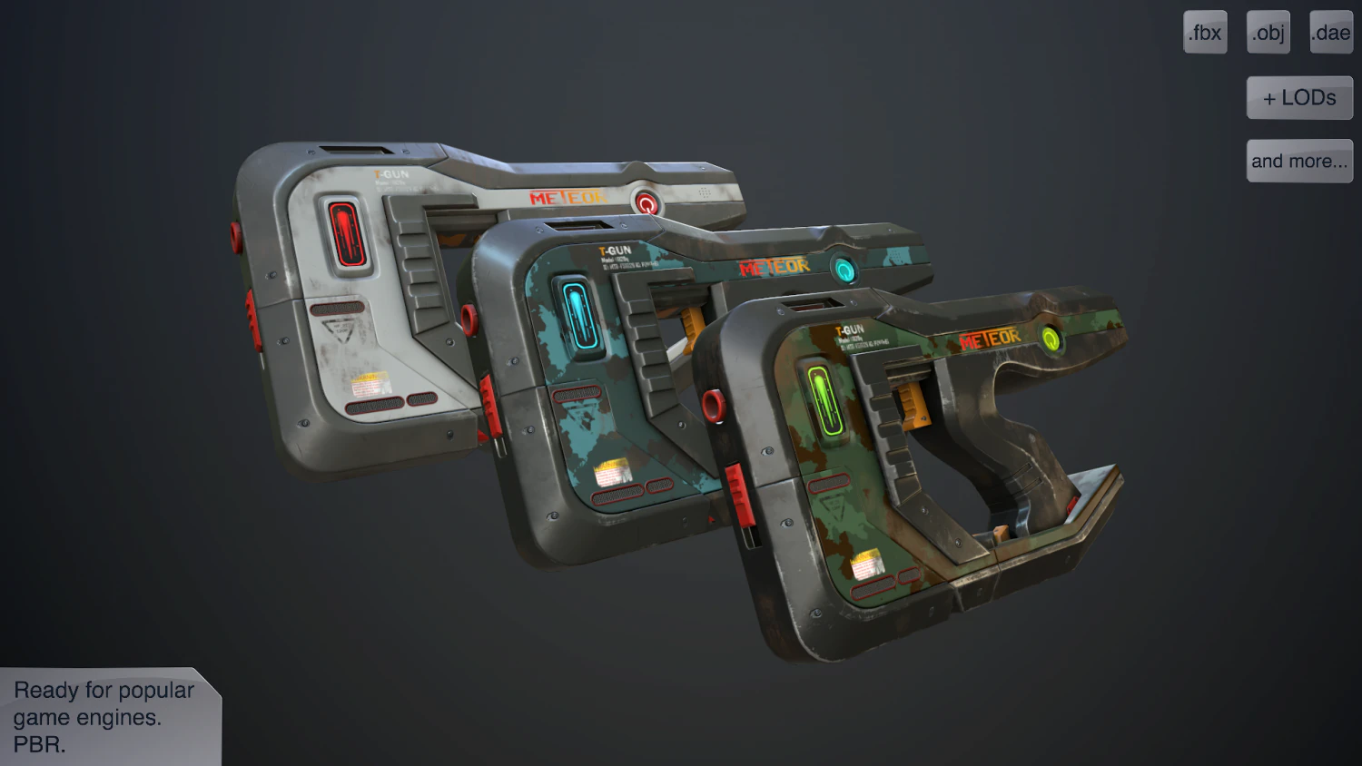 sci-fi pistols vol pack 3D Model .c4d .max .obj .3ds .fbx .stl .blend 