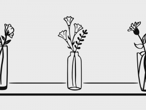 Artistic wall composition of three vases with flowers and shelf 3D Print Model