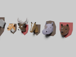 low poly animal heads 3D Model