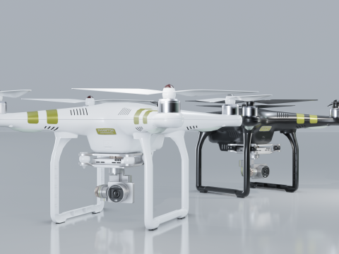 Low poly DJI Phantom 3 Pro black and white edition 3D Model