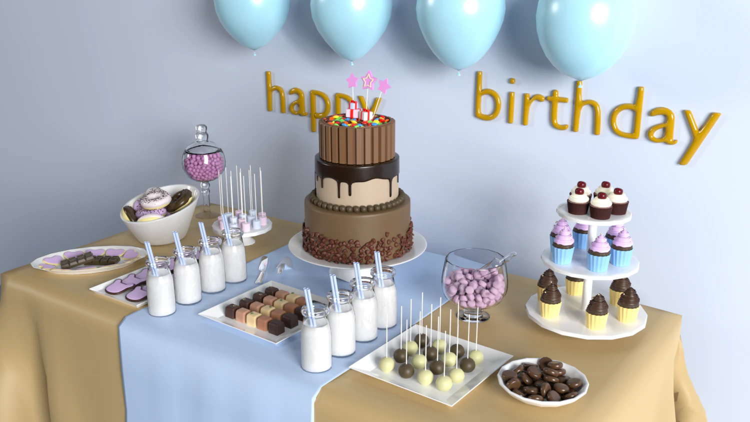 birthday table 3D Model .c4d .max .obj .3ds .fbx .stl .blend 