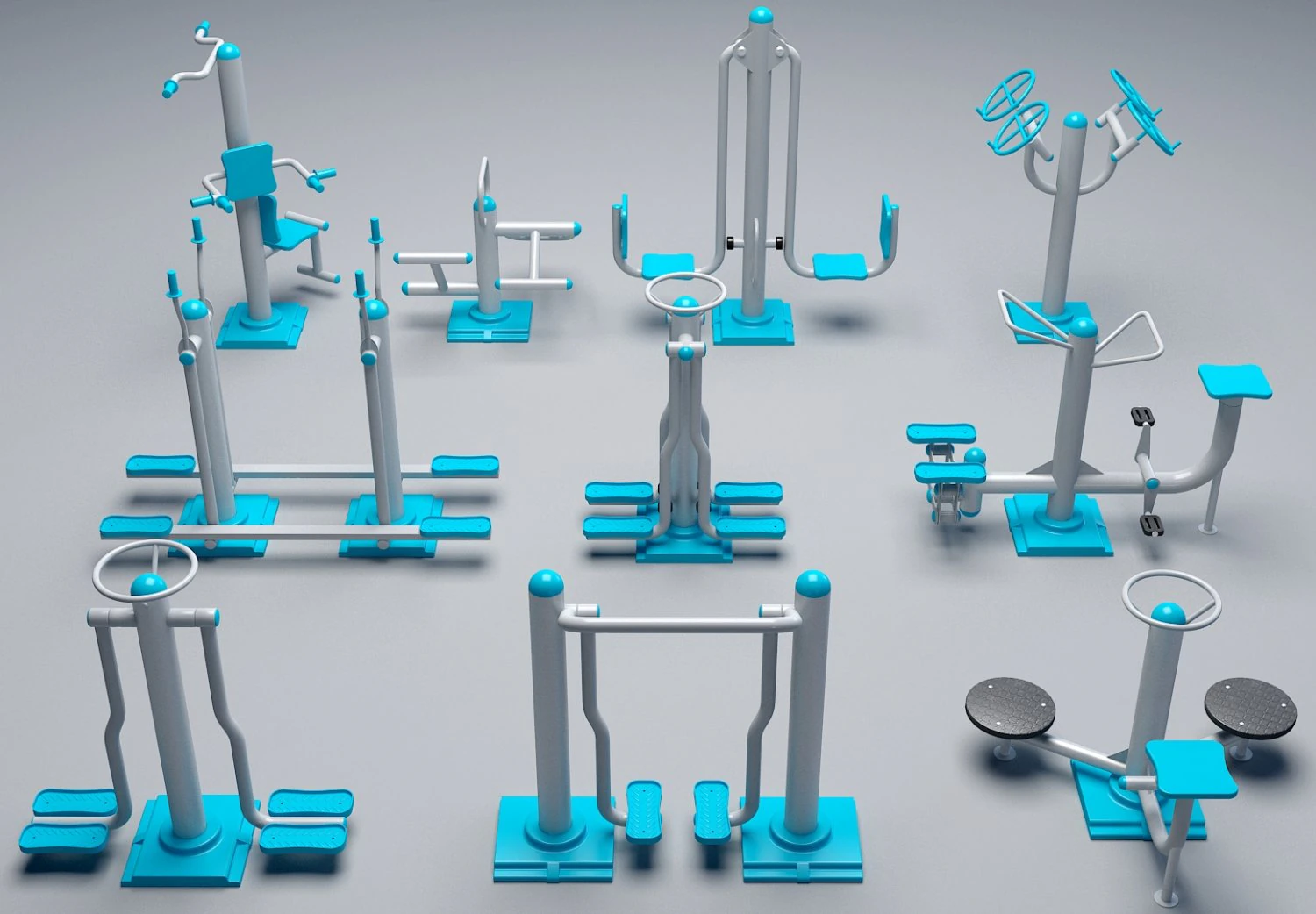 outdoor fitness and gym set 3D Model .c4d .max .obj .3ds .fbx .stl .blend 