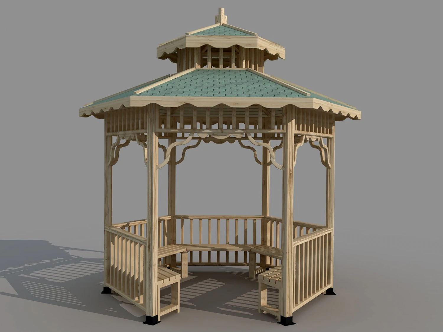 wooden hexagon gazebo 3mx3m 3D Model .c4d .max .obj .3ds .fbx .stl .blend