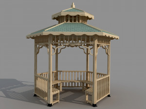 wooden hexagon gazebo 3mx3m 3D Model