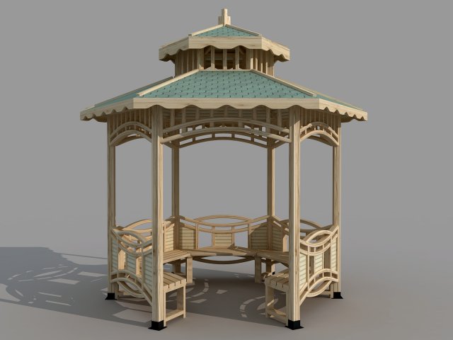 wooden hexagon gazebo 3D मॉडल .c4d .max .obj .3ds .fbx .stl .blend 