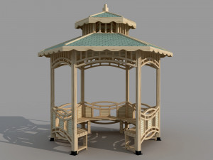 wooden hexagon gazebo 3D Model