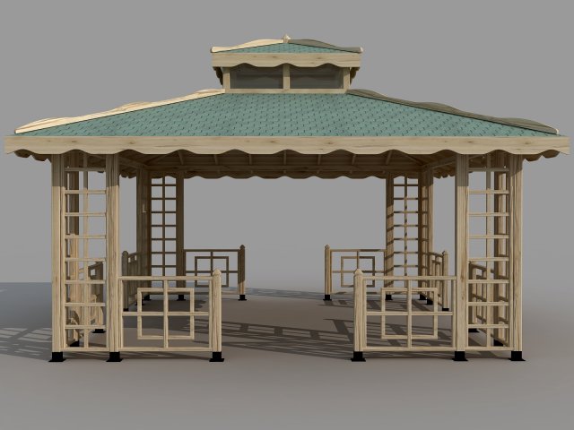 wooden square gazebo 5mx5m 3D 模型 .c4d .max .obj .3ds .fbx .stl .blend 