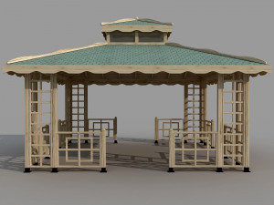 wooden square gazebo 5mx5m 3D Model