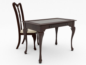 little wooden chair and table 3D Модель