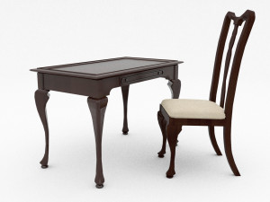 little wooden chair and table 3D 모델
