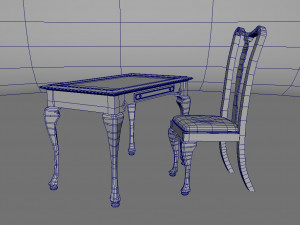 little wooden chair and table 3D Модель