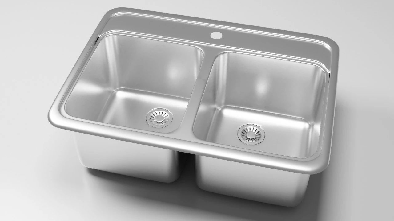 double bowl kitchen sink 3D Model .c4d .max .obj .3ds .fbx .stl .blend 