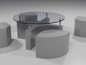 coffee table with leather tabourets 3D Model