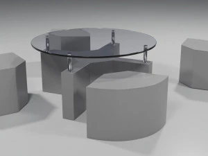 coffee table with leather tabourets 3D Model