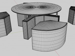 coffee table with leather tabourets 3D Model