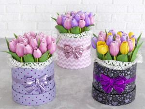 tulipas em uma caixa de presente com um laço Modelo 3D