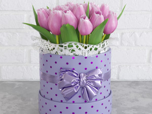 tulips in a gift box with a bow 3Dモデル