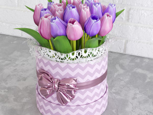 tulips in a gift box with a bow 3Dモデル