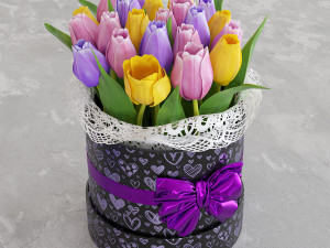 tulips in a gift box with a bow 3Dモデル